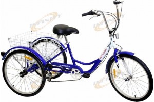 6-Speed 24" 3-Wheel Adult Tricycle Bicycle Trike Cruise Bike W/ Basket Blue